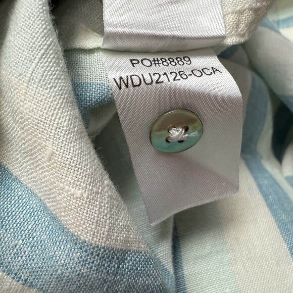 Faherty Gemini 100% Linen Shift Dress Size XS Stripes Pleats Pockets Stripped - Picture 11 of 11